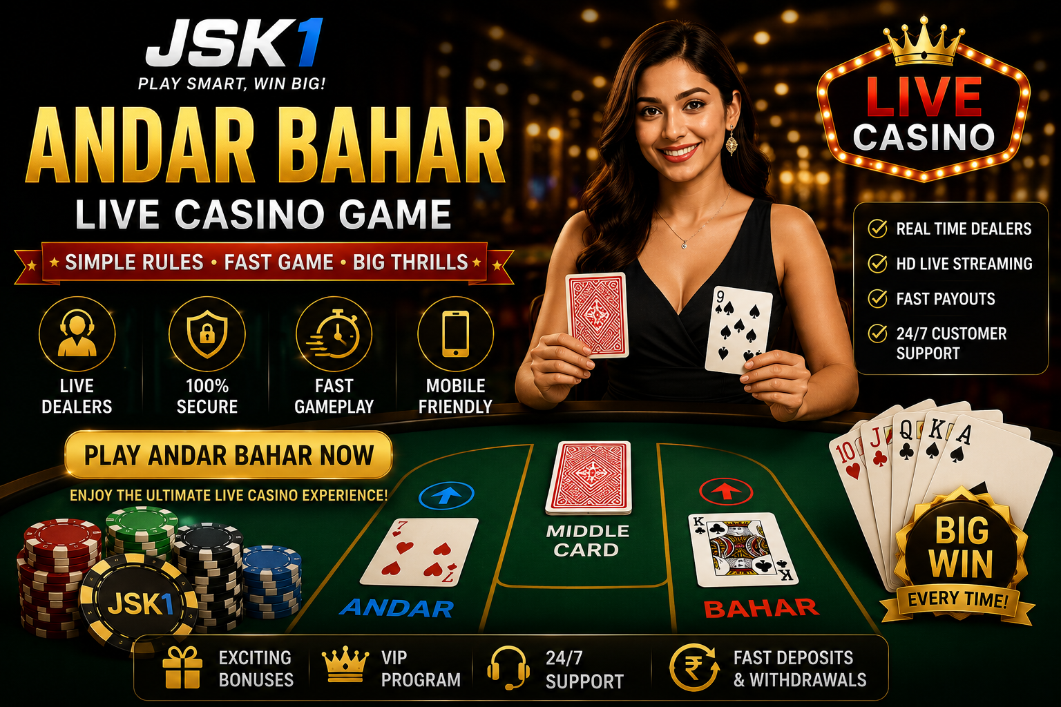 Play Andar Bahar Online with Live Casino Experience - JSK1
