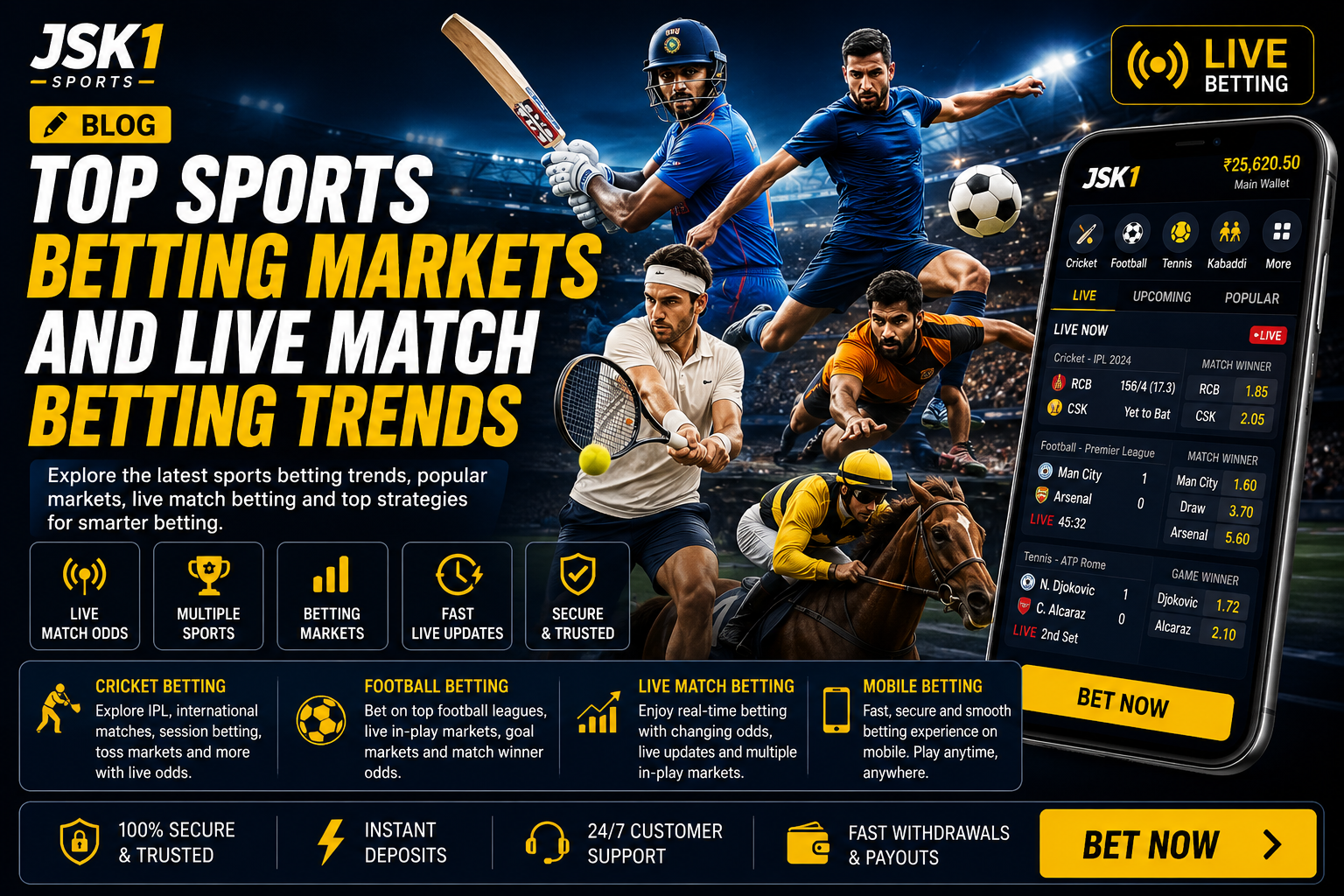 Top Sports Betting Markets in India | Live Match Betting Guide | JSK1